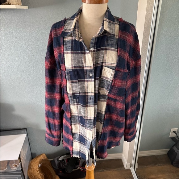 Vici Navy and Red Plaid work shirt - Picture 5 of 6